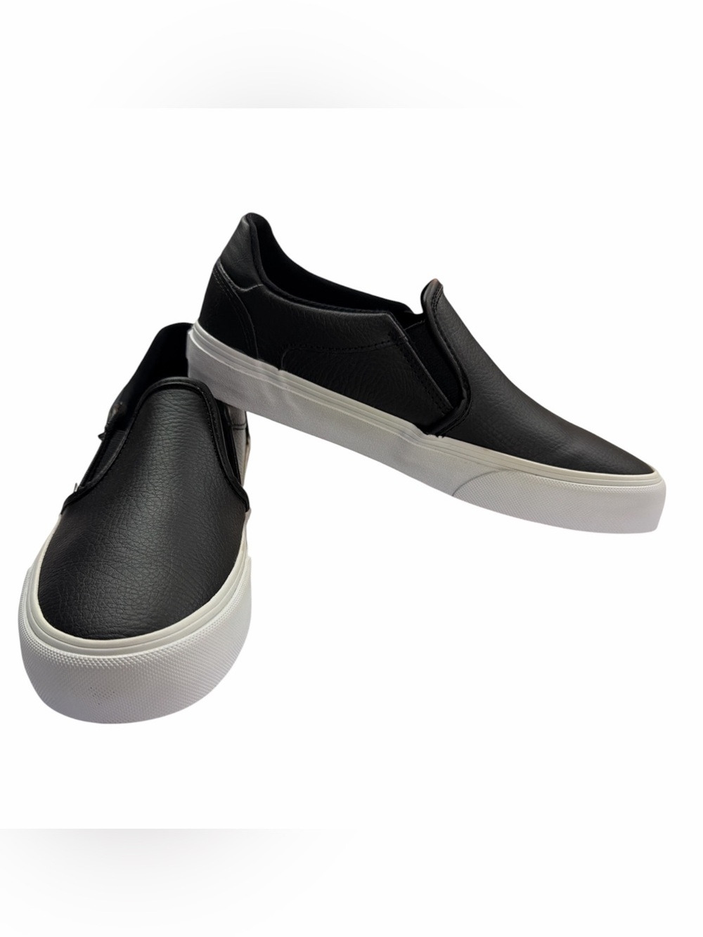 Vans Deluxe Comfort Ortholite Black Leather Slip-On White Sole Classic NWT S9 - Picture 2 of 6